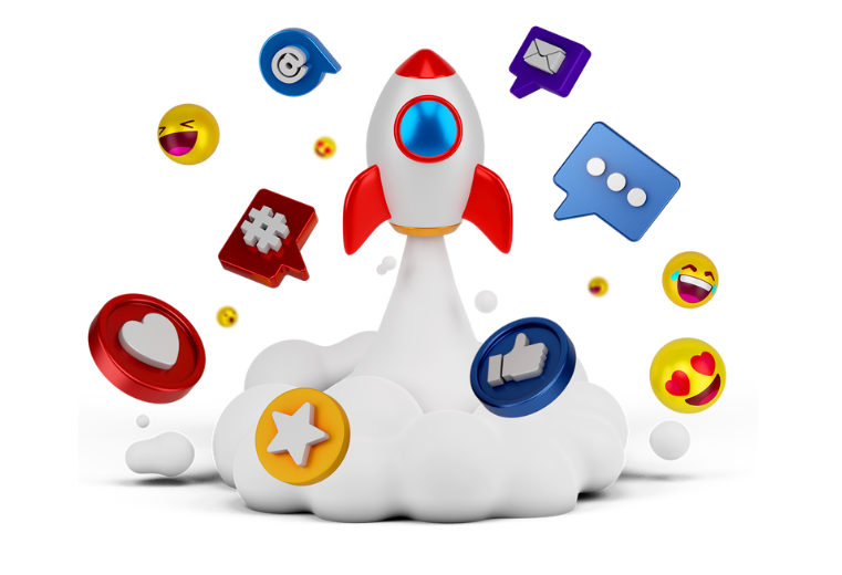 Ilustrasi SMM Panel Indonesia: roket media sosial melesat